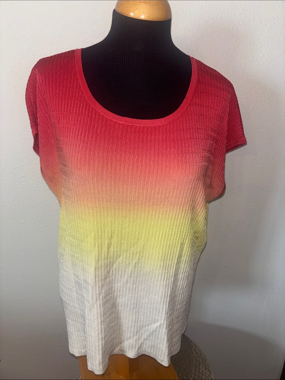 Jones New York Ombre Short Sleeve Sweater Red to Yellow to Cream size 2X
